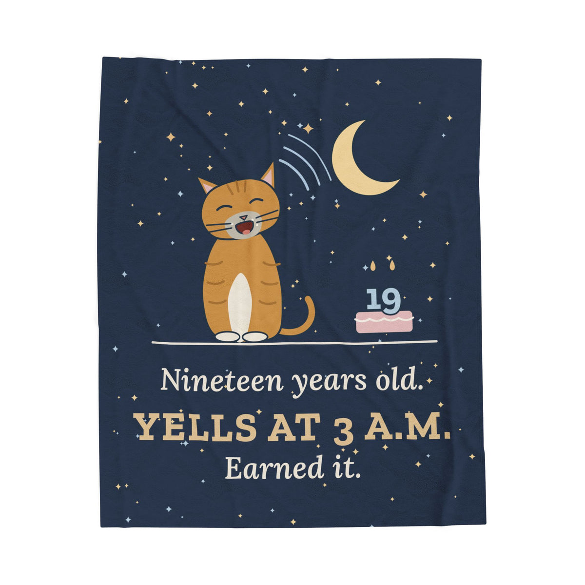 Senior Cat Blanket - Nineteen Years Old. Yells at 3 a.m. Earned It. Night Sky Throw