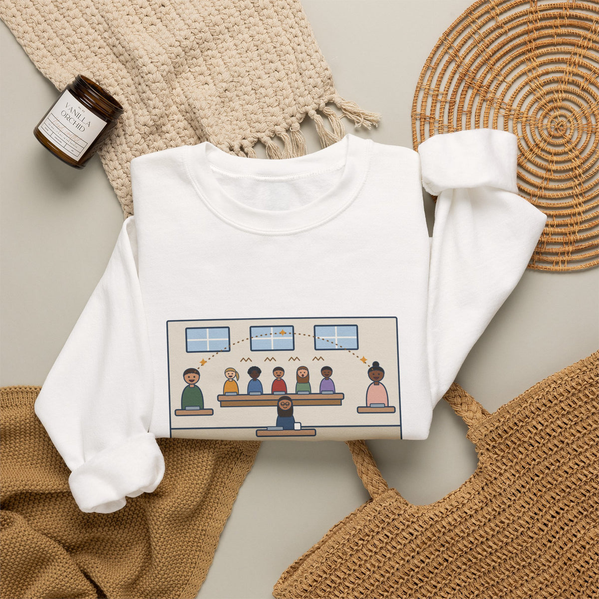 ASL Teacher Sweatshirt, The Kids Figured Out They Can Talk Across the Cafeteria Now, Funny Lunchroom Crewneck