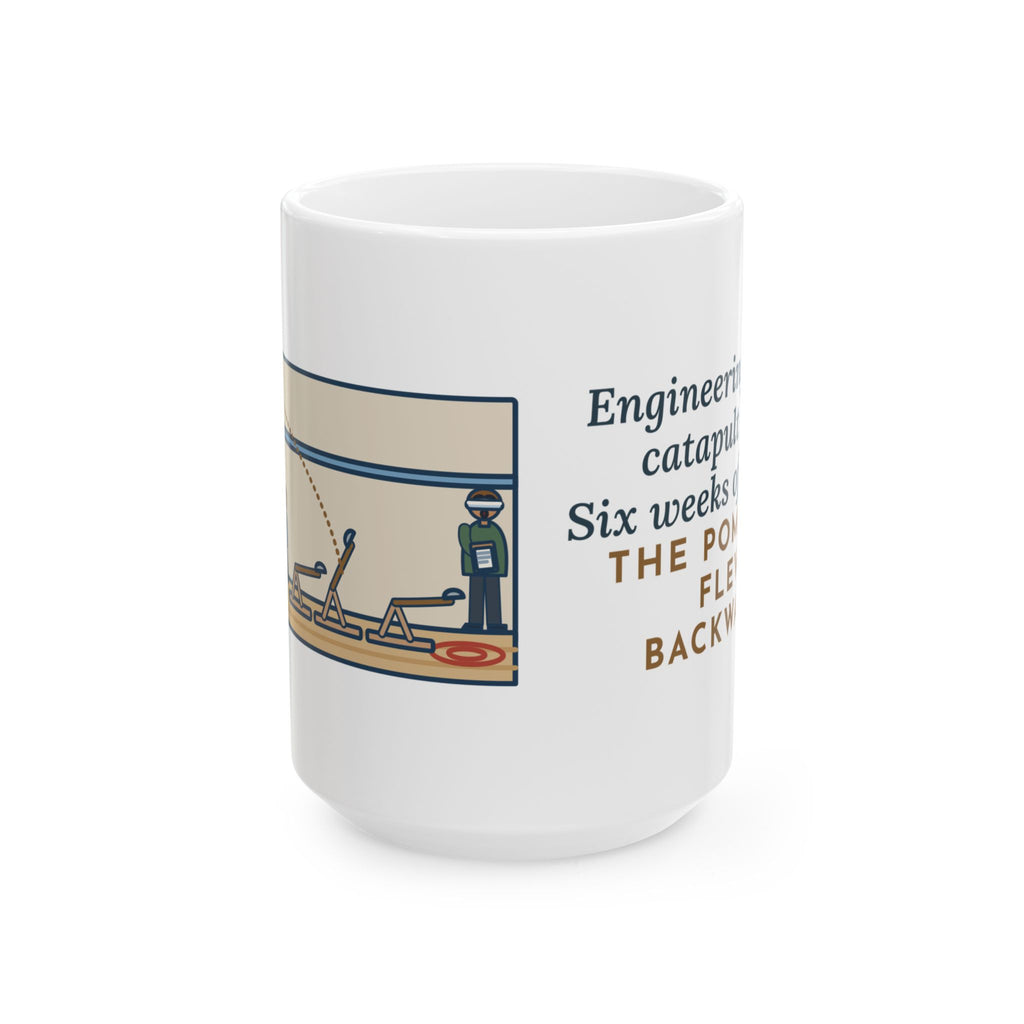 Six Weeks of Design, The Pom-Pom Flew Backward 15oz Mug, Large Funny Engineering Teacher Coffee Mug
