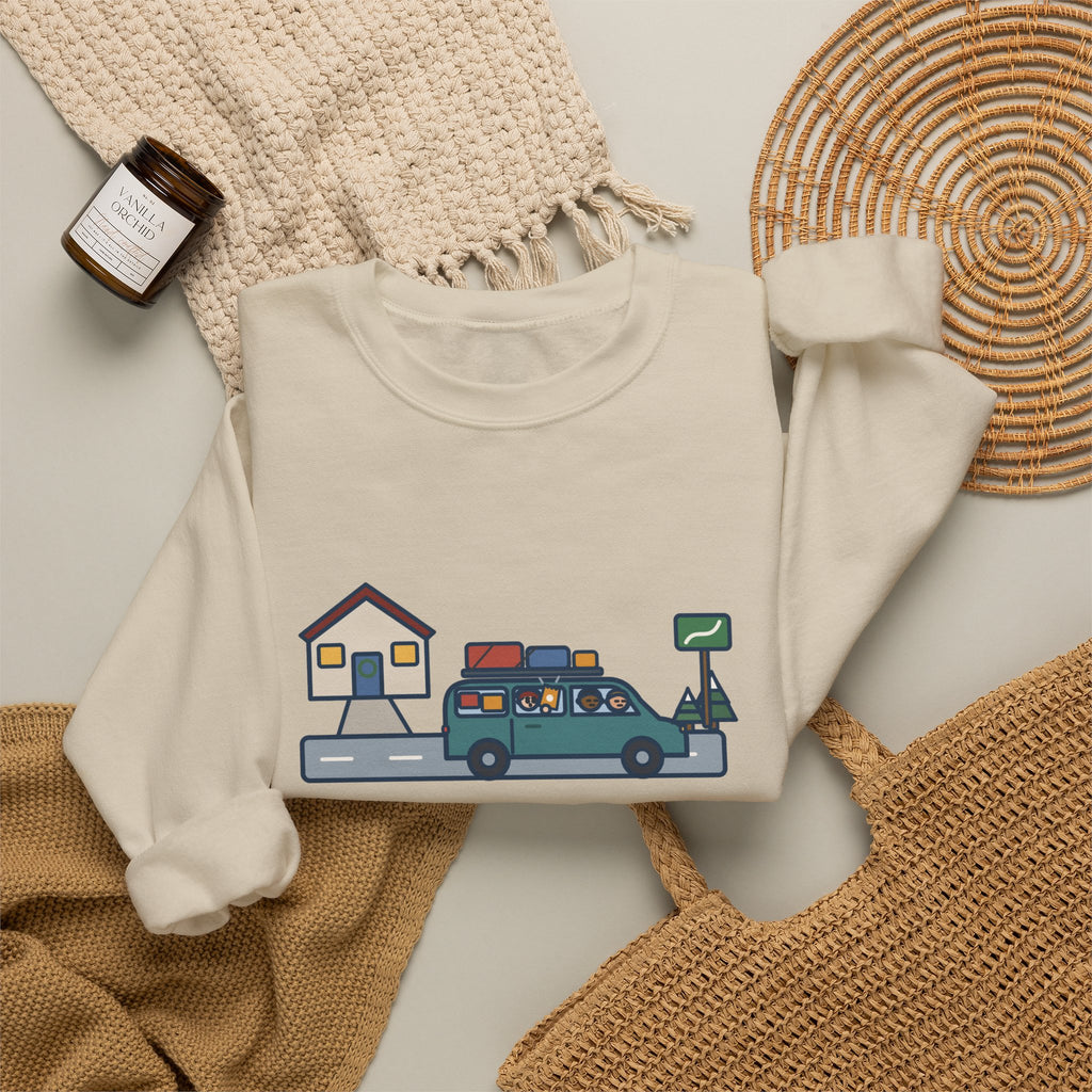 Holiday Road Trip Sweatshirt, Six-Hour Drive to Grandma's, First Snack Request at the End of Our Street, Funny Driveway Departure Crewneck