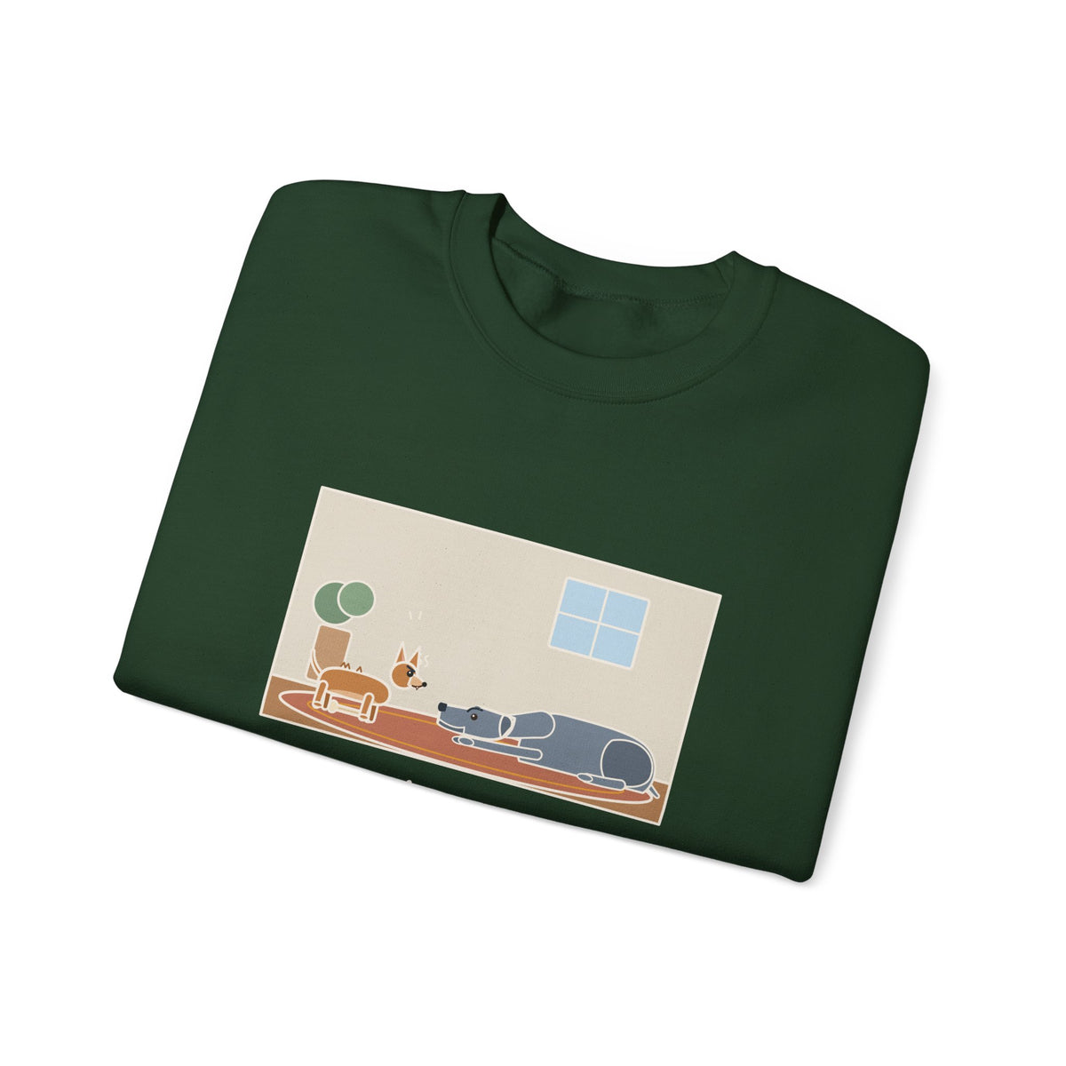 Chiweenie Sweatshirt, Ten Pounds, Guarded His Chew from a Great Dane, Funny Living Room Standoff Crewneck