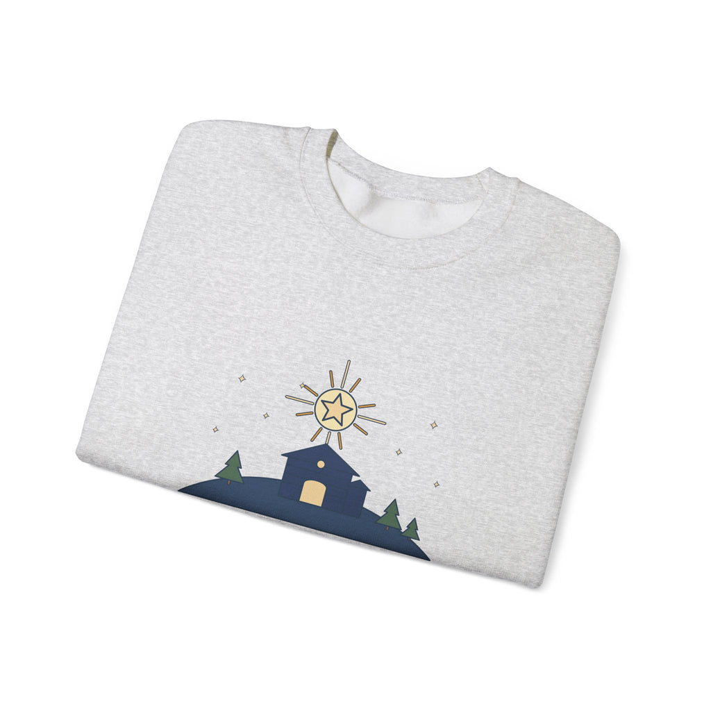 The Stars Are Brightly Shining Sweatshirt, Christmas Cappeau Quote Crewneck with Star over Stable