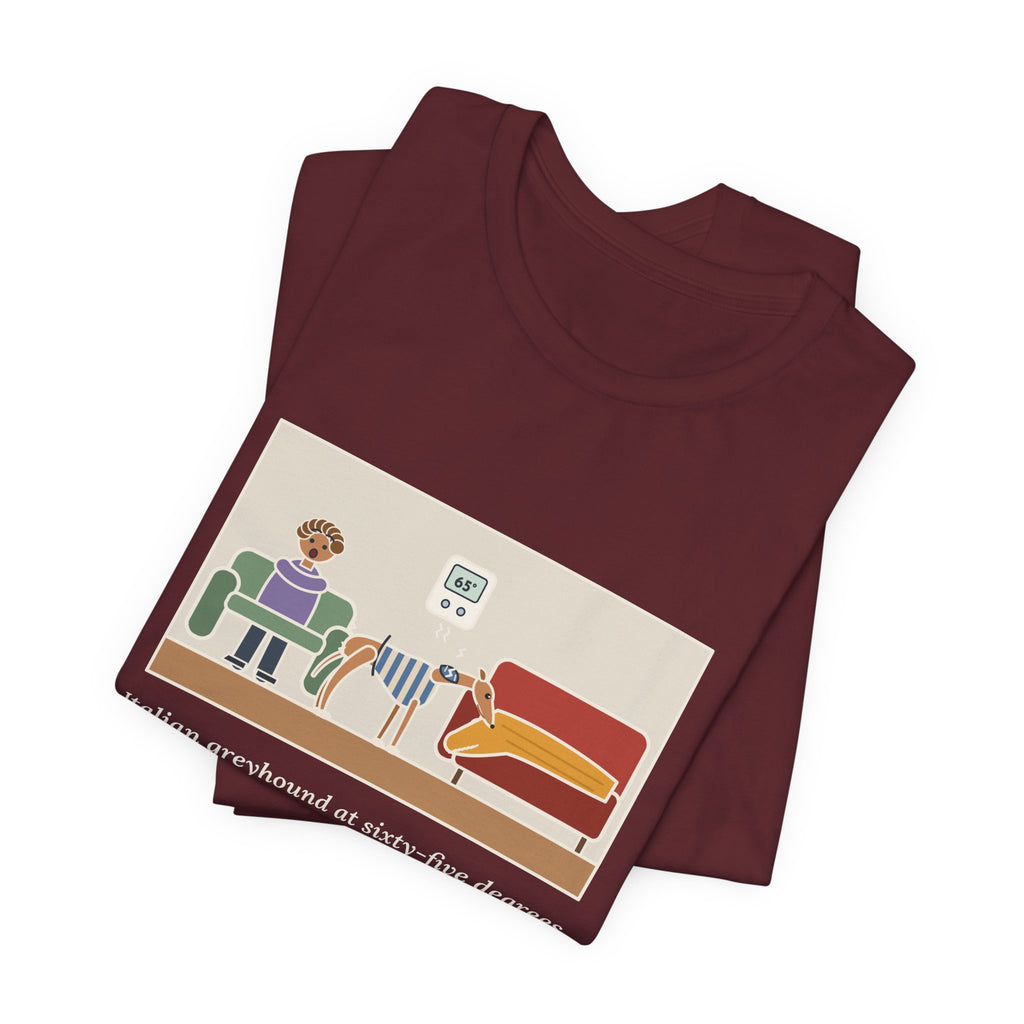 Funny Italian Greyhound T-Shirt, At Sixty-Five Degrees, Wore a Sweater and Asked for the Blanket, Sweater Weather Tee