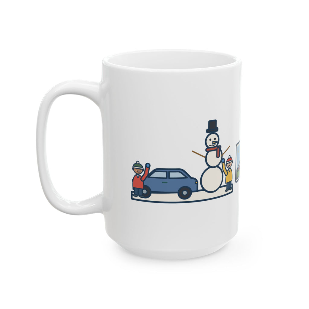 School Closed for Snow, Built One Taller Than the Car, He Lasted Until April 15oz Mug, Large Funny Snowman Coffee Mug