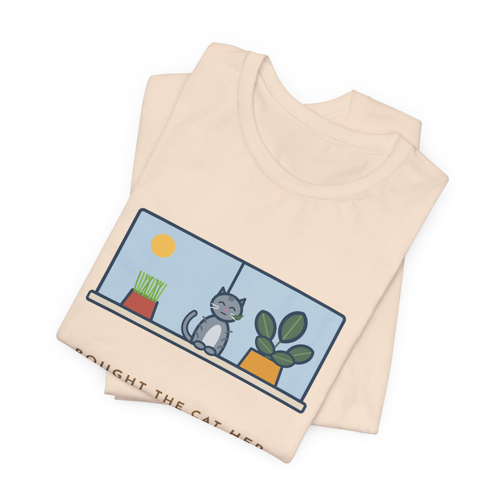 Funny Cat Grass T-Shirt, Bought Her Own Pot, She Ate the Houseplant Instead, Windowsill Tee
