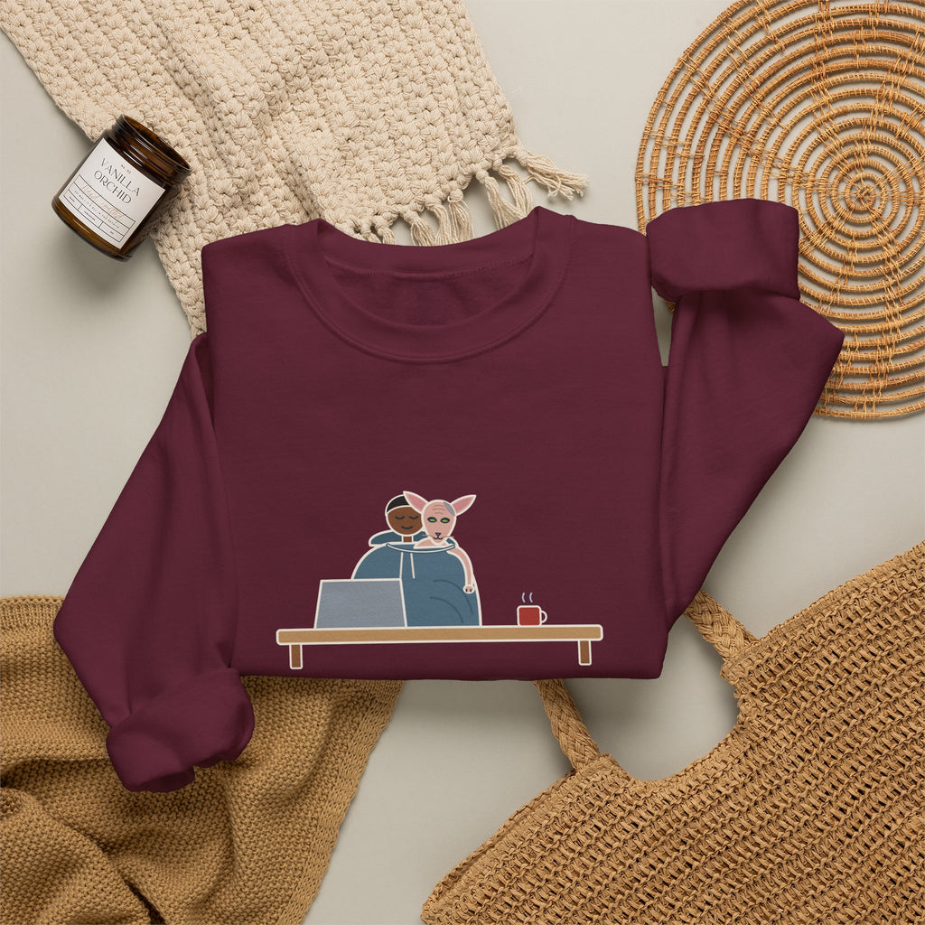 Peterbald Cat Found the Warmest Spot Crewneck Sweatshirt - Funny Hairless Cat Lover Gift