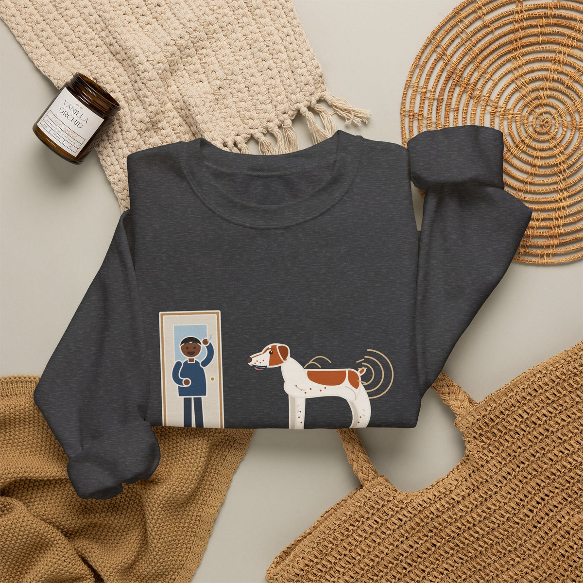 Brittany Dog Crewneck Sweatshirt - No Tail to Speak Of, Wags From the Shoulders Back
