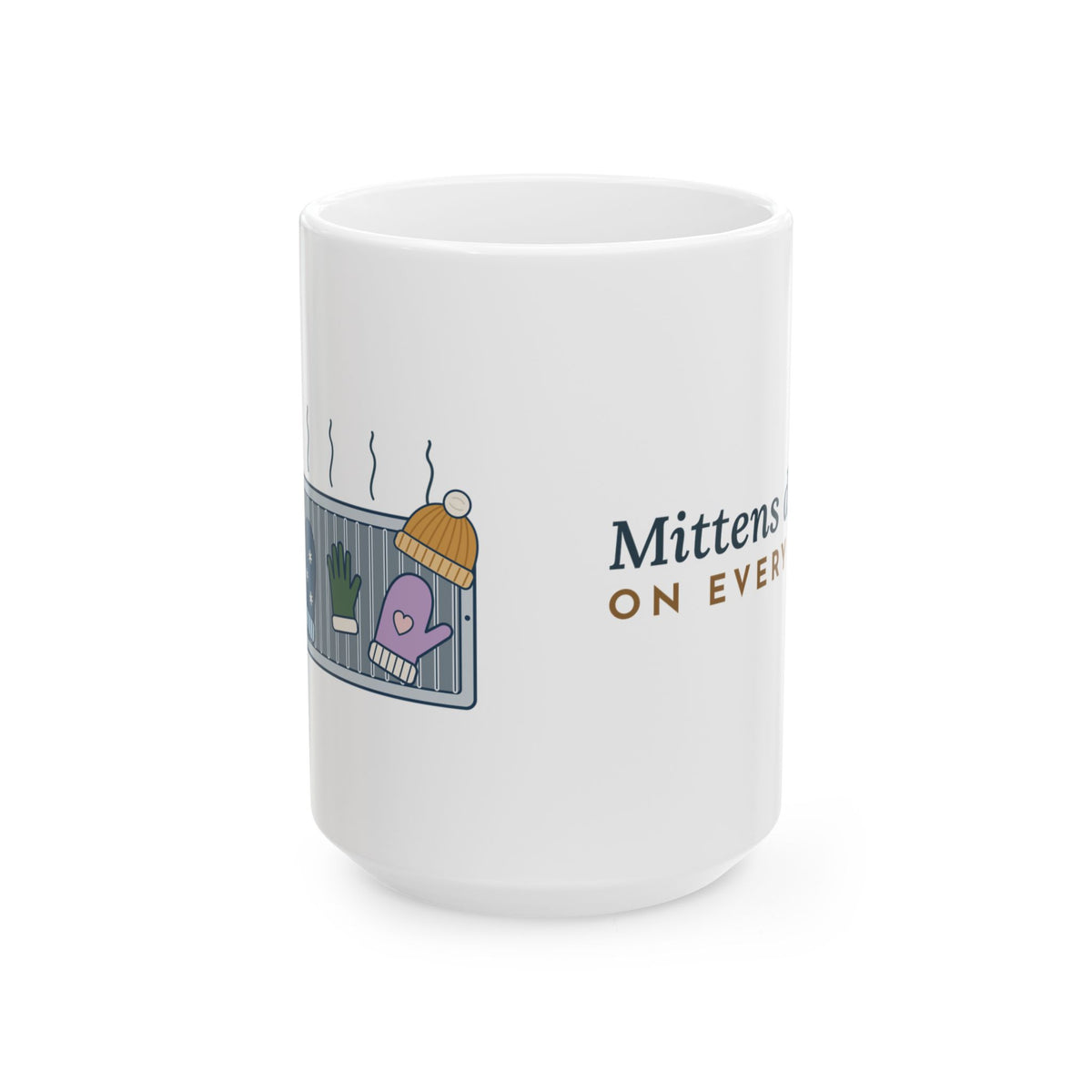 Large 15oz Winter Mug - Mittens Drying on Every Vent Snow Day Cocoa Mug