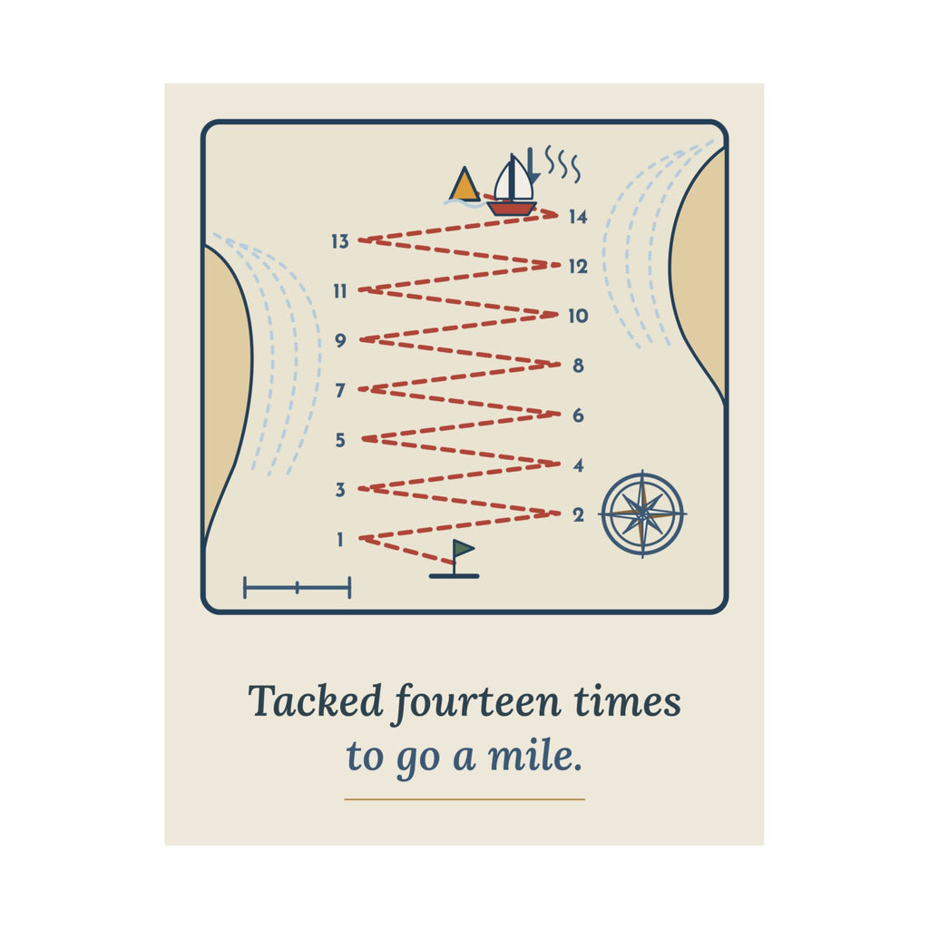 Sailing Poster - Tacked Fourteen Times to Go a Mile Nautical Chart Wall Art