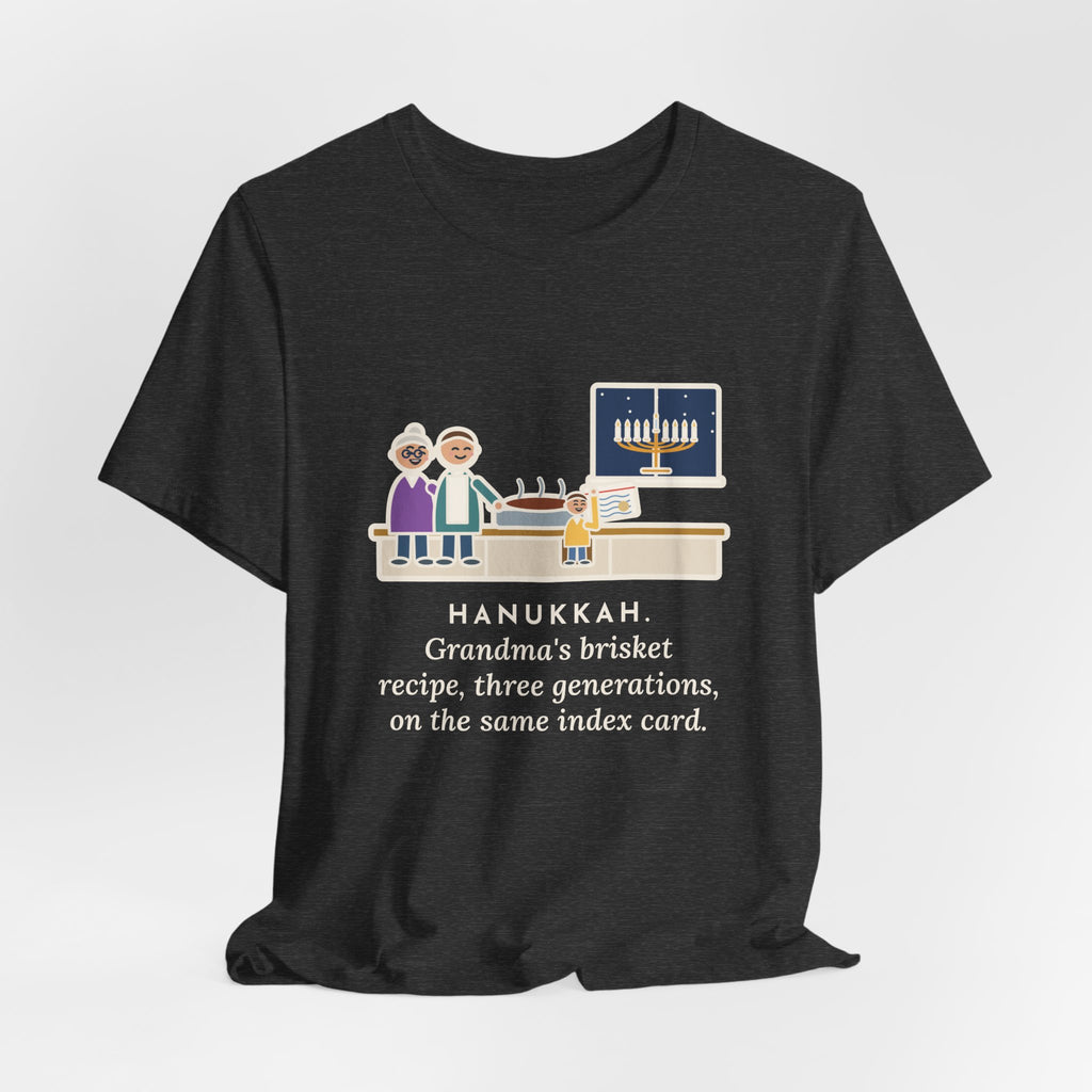 Funny Hanukkah Brisket T-Shirt, Grandma's Recipe, Three Generations, the Same Index Card, Recipe Card Tee