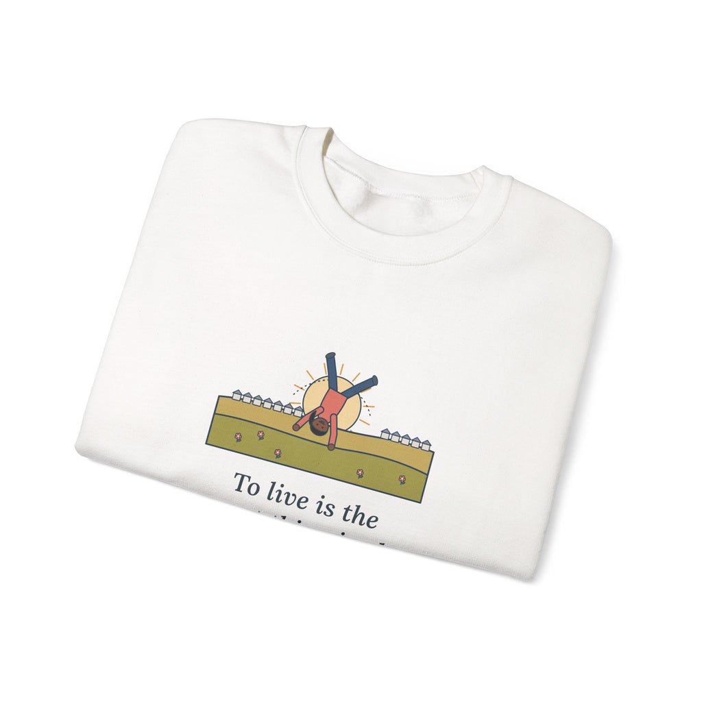To Live Is the Rarest Thing in the World Sweatshirt, Literary Oscar Wilde Quote Crewneck with Cartwheel Meadow