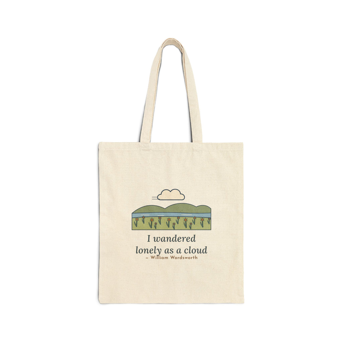 I Wandered Lonely as a Cloud Tote Bag, Spring Wordsworth Quote Tote with Daffodil Meadow
