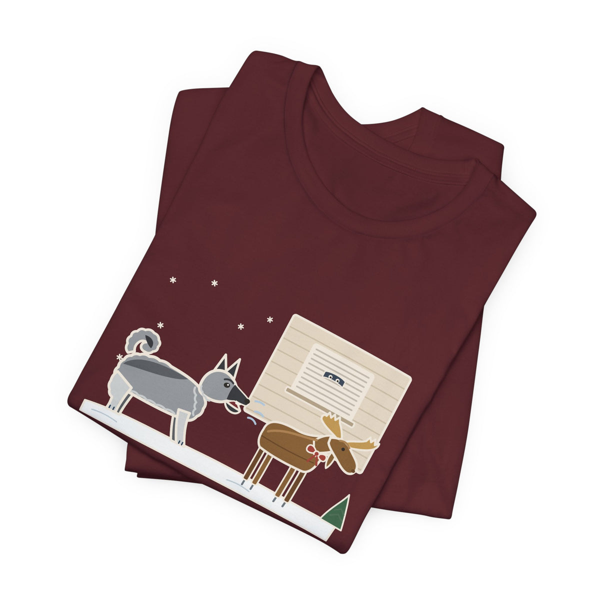 Norwegian Elkhound T-Shirt - Barked at the Plastic Lawn Moose for an Hour, Winter Dog Tee