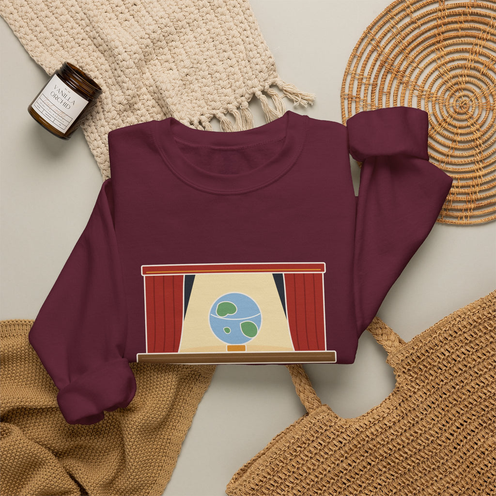 All the World's a Stage Sweatshirt, Theatre Shakespeare Quote Crewneck with Globe on Stage