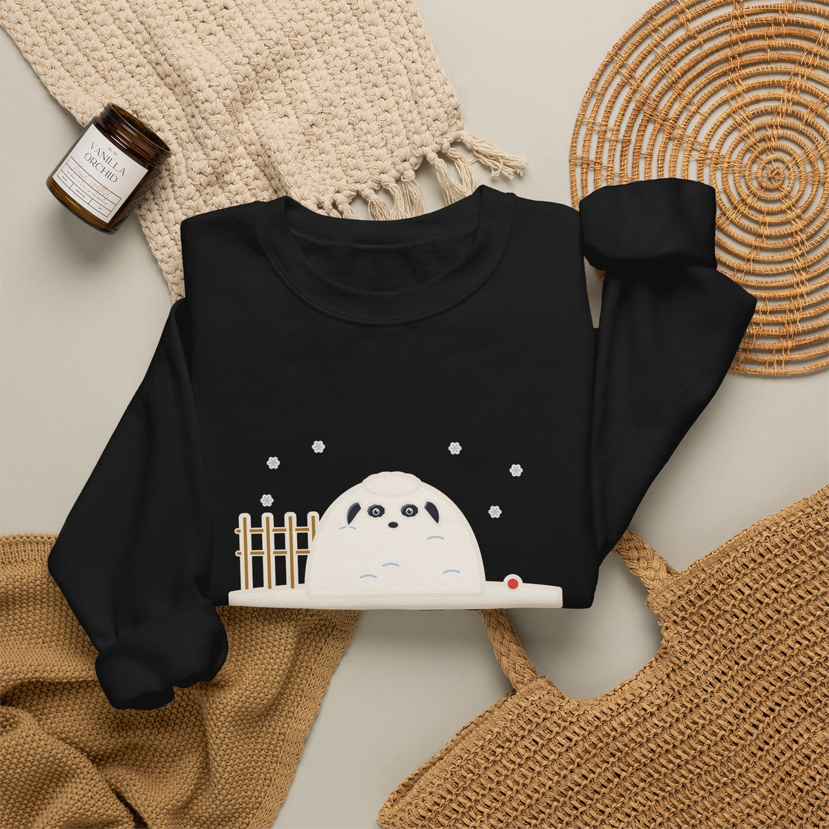 Sheepadoodle Sweatshirt, Sat Down in the Snow and Became a Snowdrift with Eyes, Funny Snowy Yard Crewneck