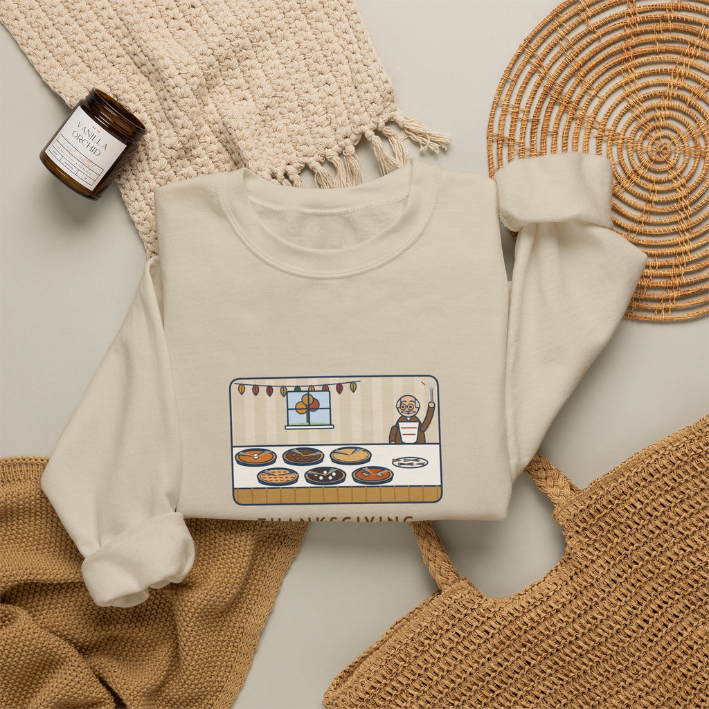 Thanksgiving Sweatshirt, Nine People, Six Pies, Grandpa Tried a Sliver of Every One Twice, Funny Pie Table Crewneck
