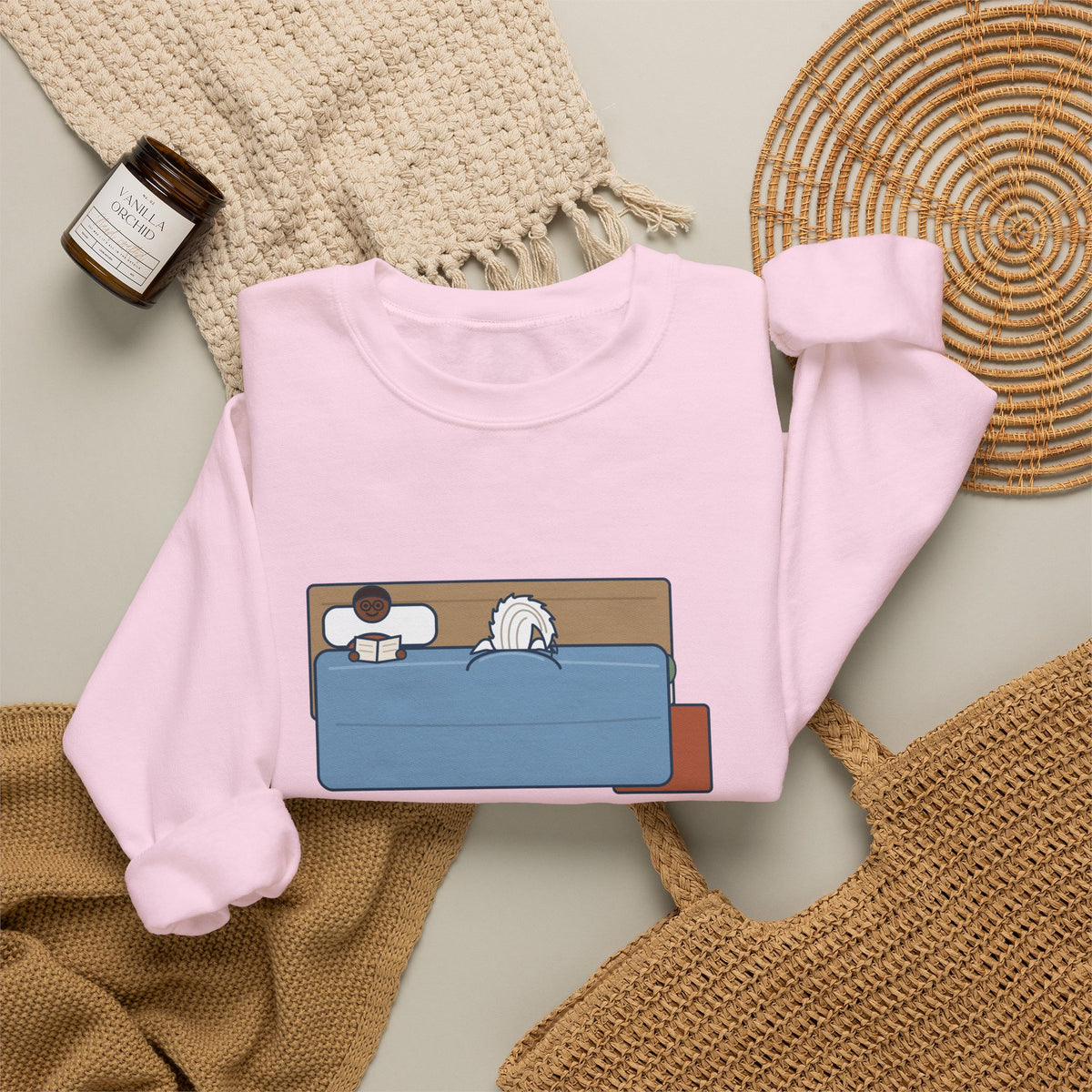 Chinese Crested Crewneck Sweatshirt - Cozy Dog Under the Comforter, Crest Showing