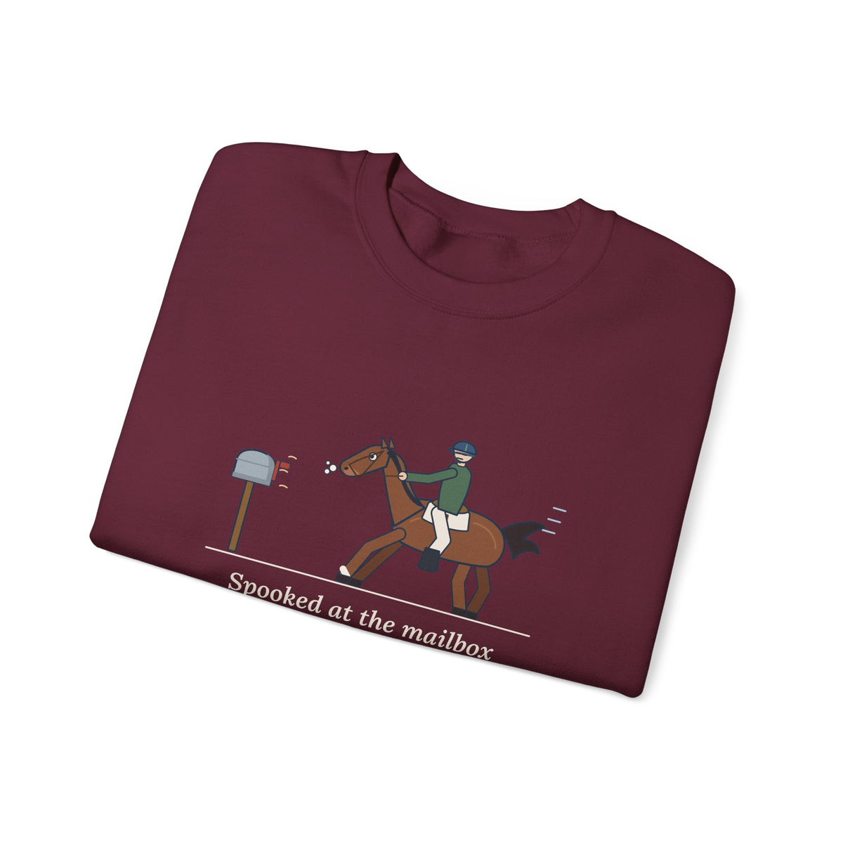 Horse Riders Crewneck Sweatshirt - Spooked at the Mailbox He Passes Daily