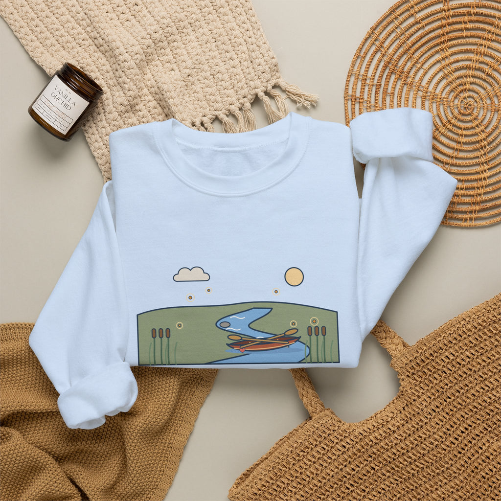 The Course of True Love Never Did Run Smooth Sweatshirt, Love Shakespeare Quote Crewneck with Canoe on the River Bend