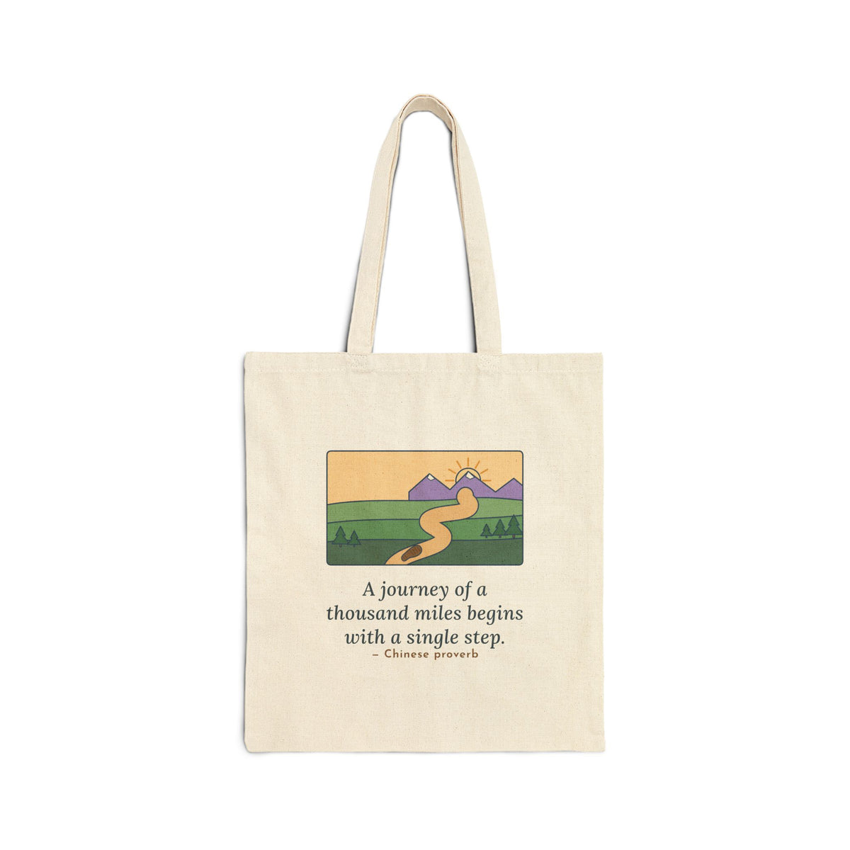 A Journey of a Thousand Miles Begins With a Single Step Tote Bag, Wisdom Proverb Tote with Winding Road