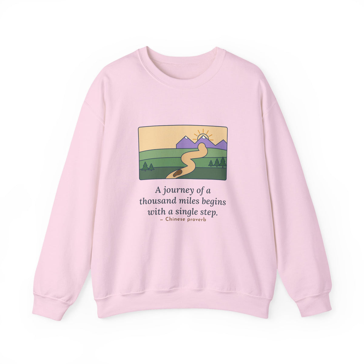 A Journey of a Thousand Miles Begins With a Single Step Sweatshirt, Wisdom Proverb Crewneck, Winding Road