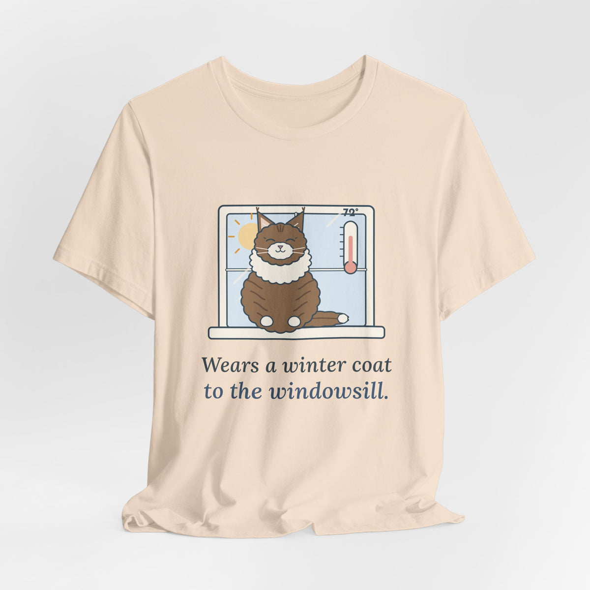 Norwegian Forest Cat T-Shirt - Wears a Winter Coat to the Windowsill Fluffy Cat Tee