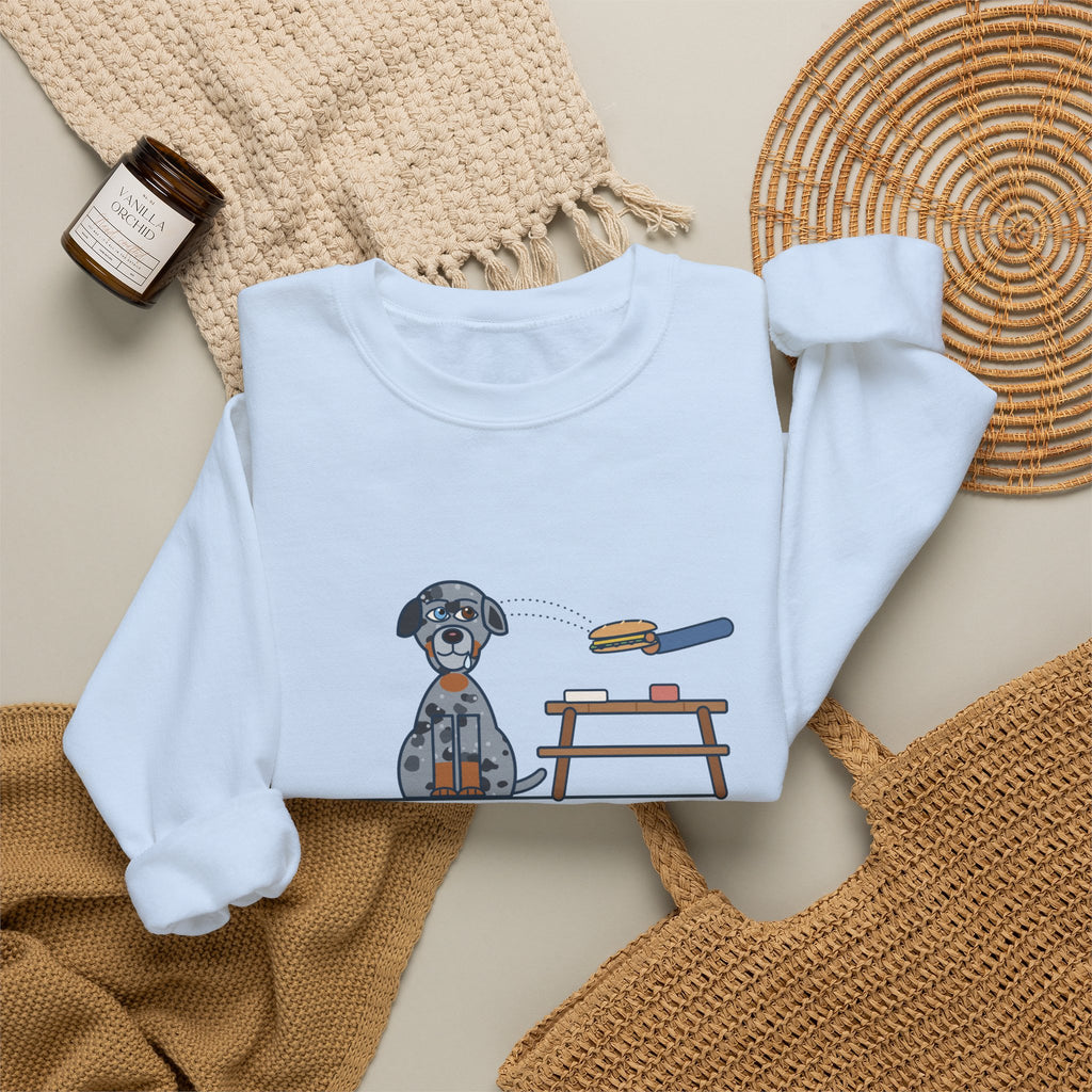 Catahoula Leopard Dog Crewneck Sweatshirt - One Blue Eye, One Brown Eye, Both on My Sandwich