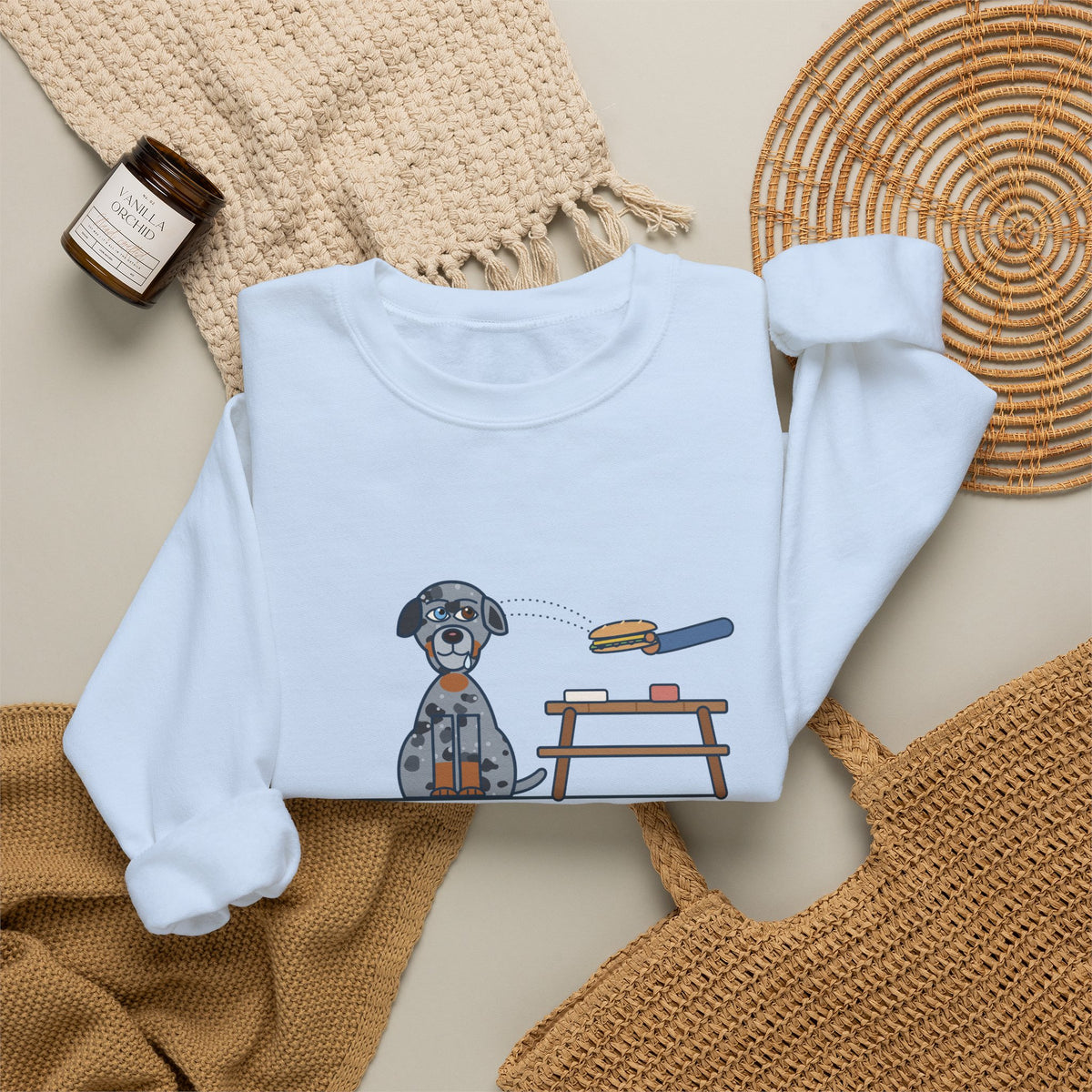 Catahoula Leopard Dog Crewneck Sweatshirt - One Blue Eye, One Brown Eye, Both on My Sandwich