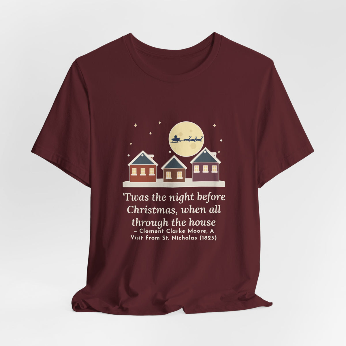 Moore Quote T-Shirt, Twas the Night Before Christmas, Christmas Moonlit 1820s Town Tee