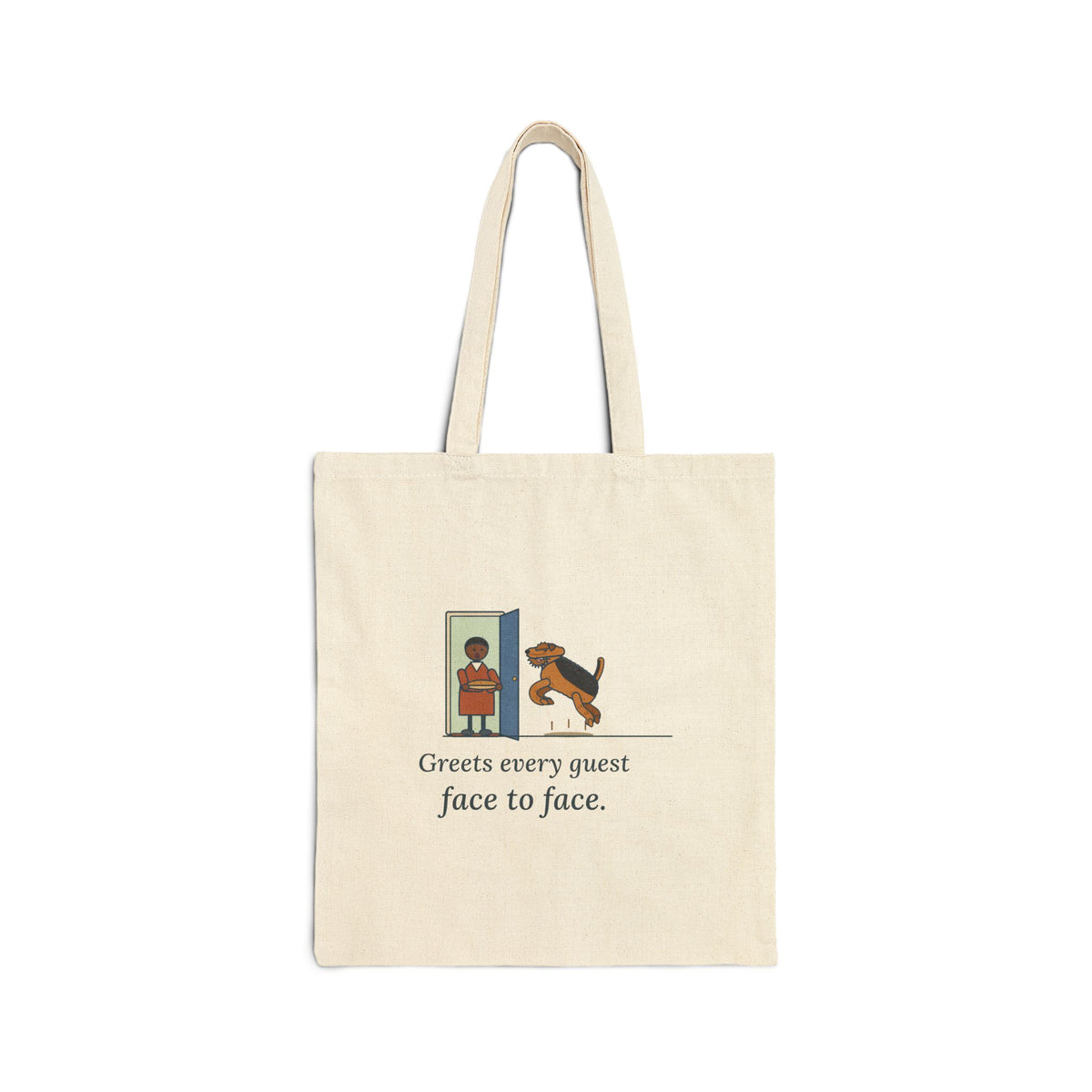 Airedale Terrier Tote Bag - Pie at the Door Boing, Funny Terrier Greeter Dog Tote