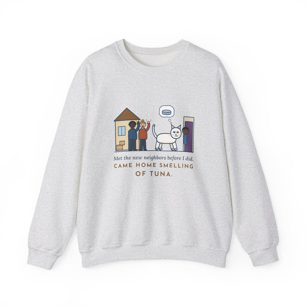 Khao Manee Crewneck Sweatshirt - Odd-Eyed White Cat Who Met the New Neighbors First