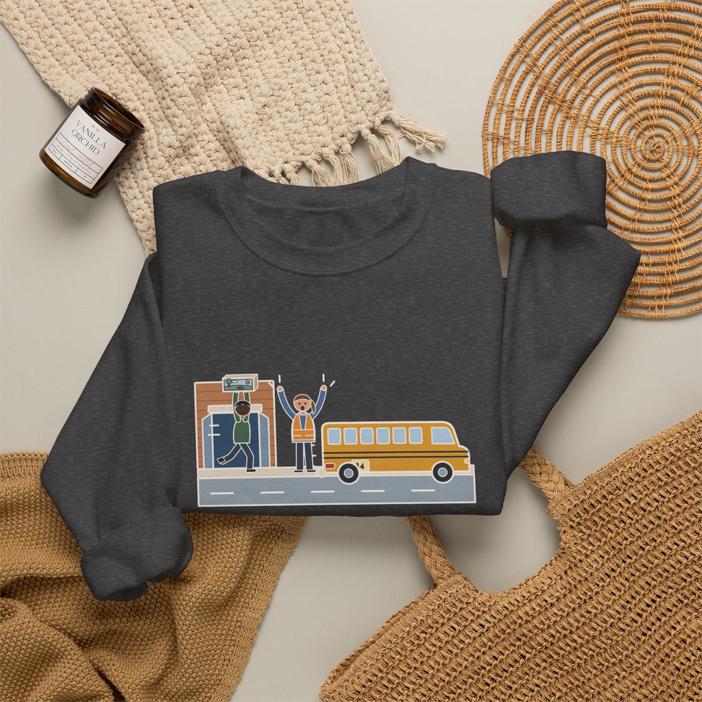 Bus Duty Teacher Crewneck Sweatshirt - Waving Down Bus 14 for the Diorama Kid