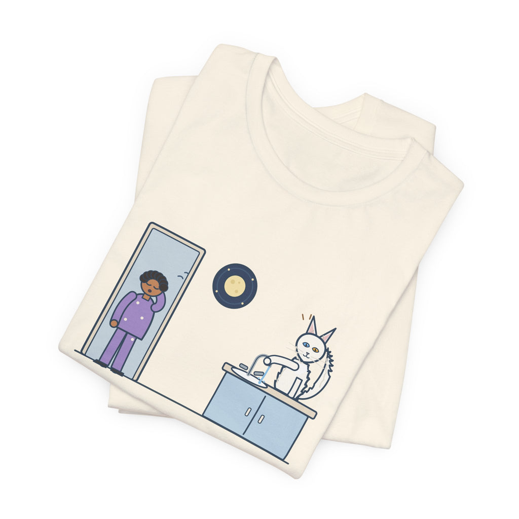 Turkish Angora Cat T-Shirt - Turned On the Bathroom Faucet by Himself at Two A.M. Funny Cat Tee