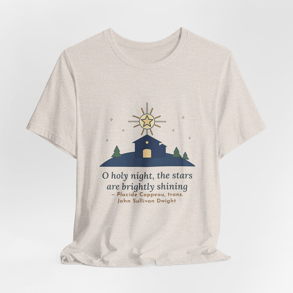 Cappeau Quote T-Shirt, The Stars Are Brightly Shining, Christmas Star over Stable Tee