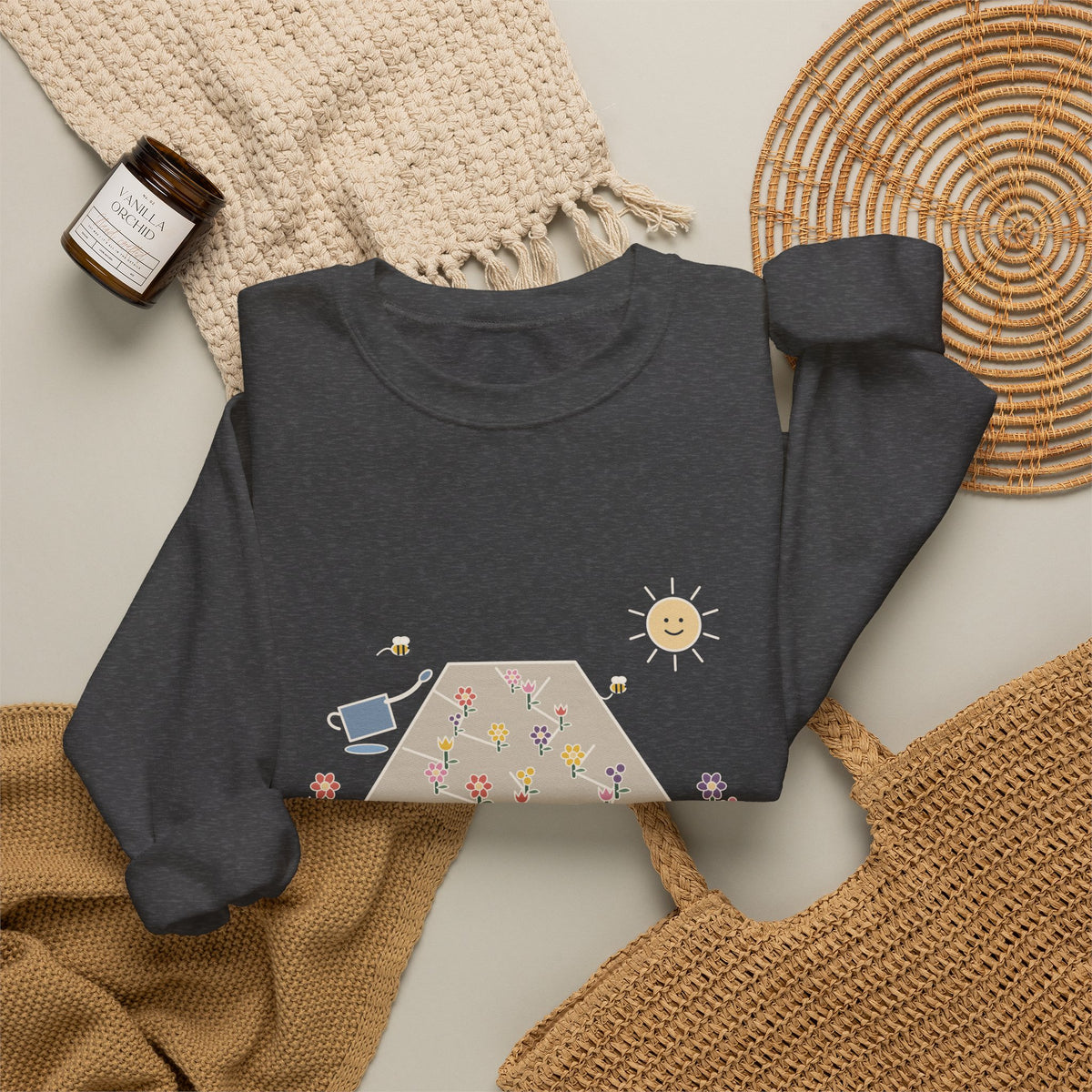 Earth Laughs in Flowers Sweatshirt, Garden Emerson Quote Crewneck with Wildflower Path