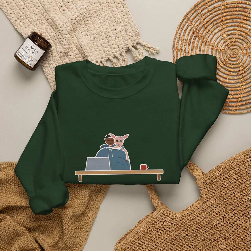 Peterbald Cat Found the Warmest Spot Crewneck Sweatshirt - Funny Hairless Cat Lover Gift