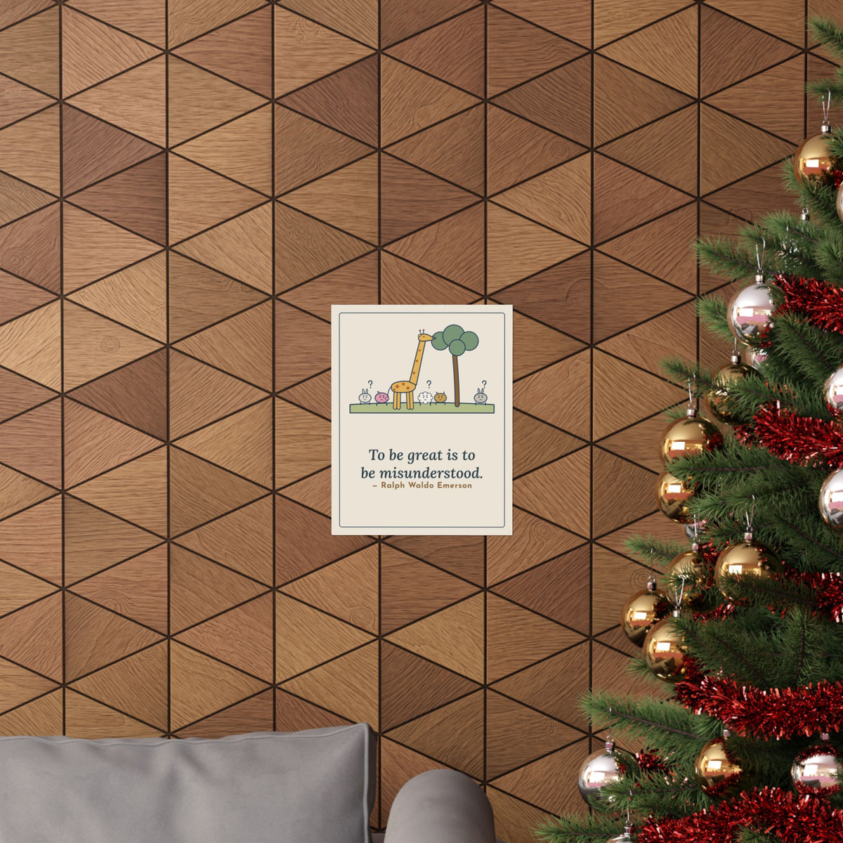 Emerson Quote Poster, To Be Great Is to Be Misunderstood, Wisdom Tall Giraffe Wall Art