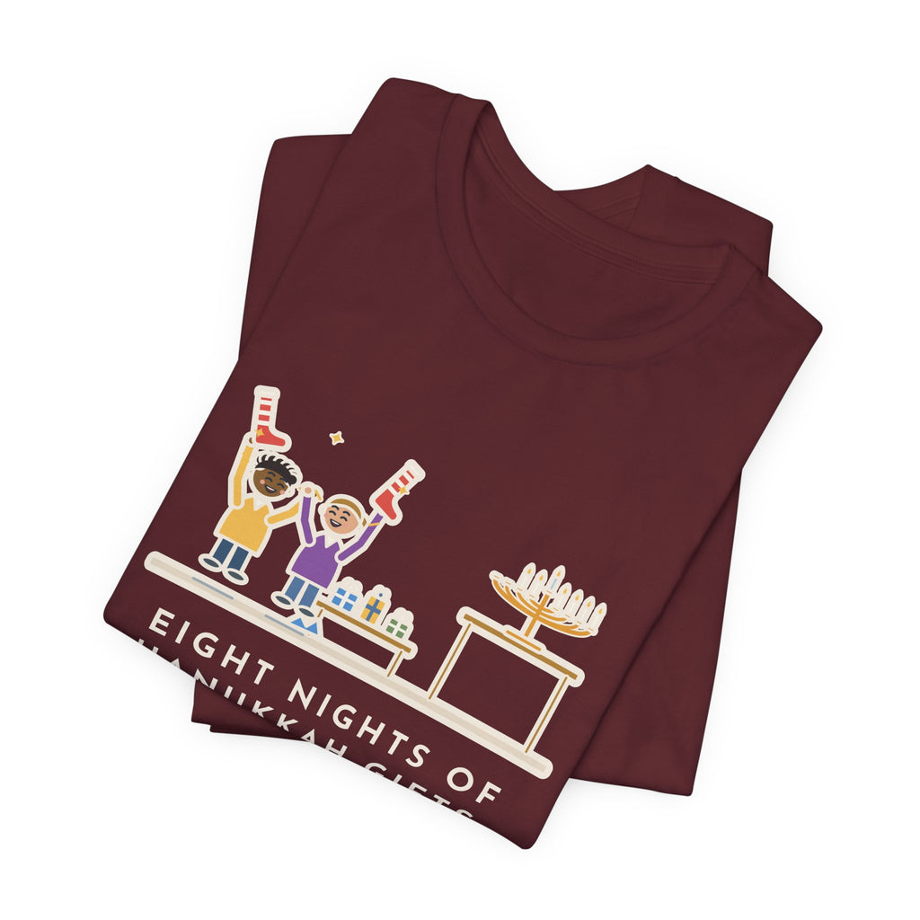 Funny Hanukkah T-Shirt, Eight Nights of Gifts, Night Six Was Socks, the Kids Cheered Anyway, Night Six Tee