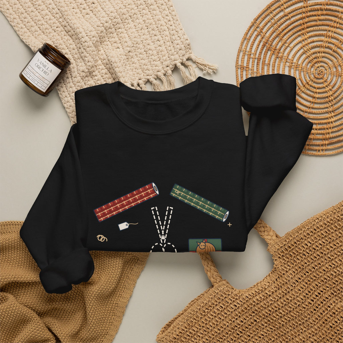 Christmas Crewneck Sweatshirt - Who Has the Scissors? Gift Wrapping Night Sweatshirt