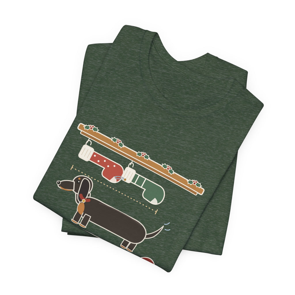 Dachshund Christmas T-Shirt - I Need Two Stockings, End to End Funny Doxie Tee