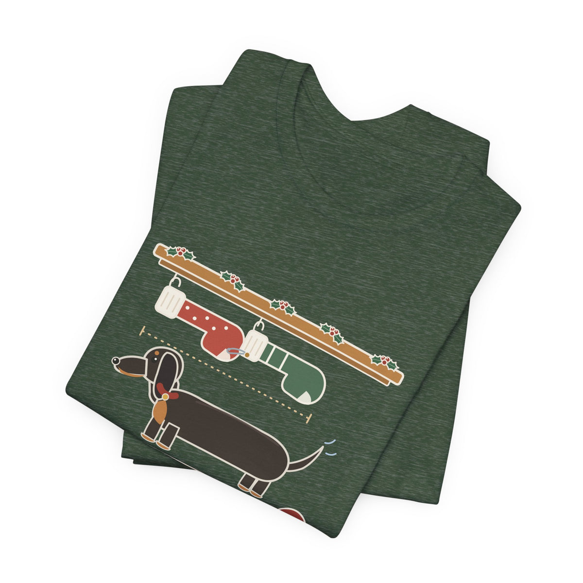 Dachshund Christmas T-Shirt - I Need Two Stockings, End to End Funny Doxie Tee
