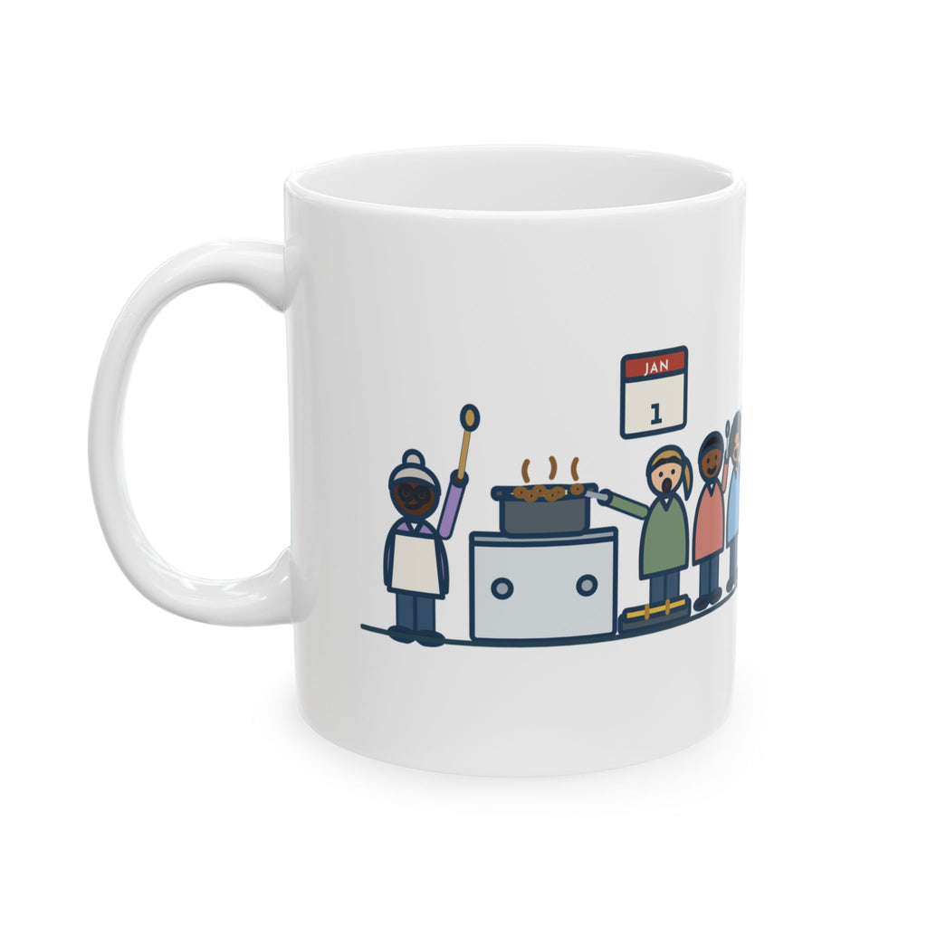 New Year's Day Mug, Grandma Stood at the Stove Until Everyone Ate a Spoonful of Peas for Luck, Funny Coffee Mug 11oz