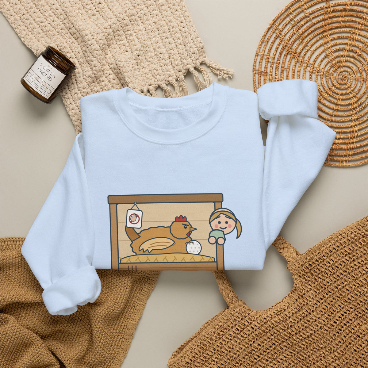 Backyard Chickens Crewneck Sweatshirt - She's Been Sitting on a Golf Ball for Three Days
