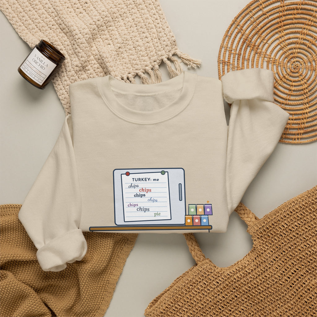 Friendsgiving Sweatshirt, Sign-Up Sheet, Eight Guests, Six Wrote Chips, Funny Potluck Sheet Crewneck