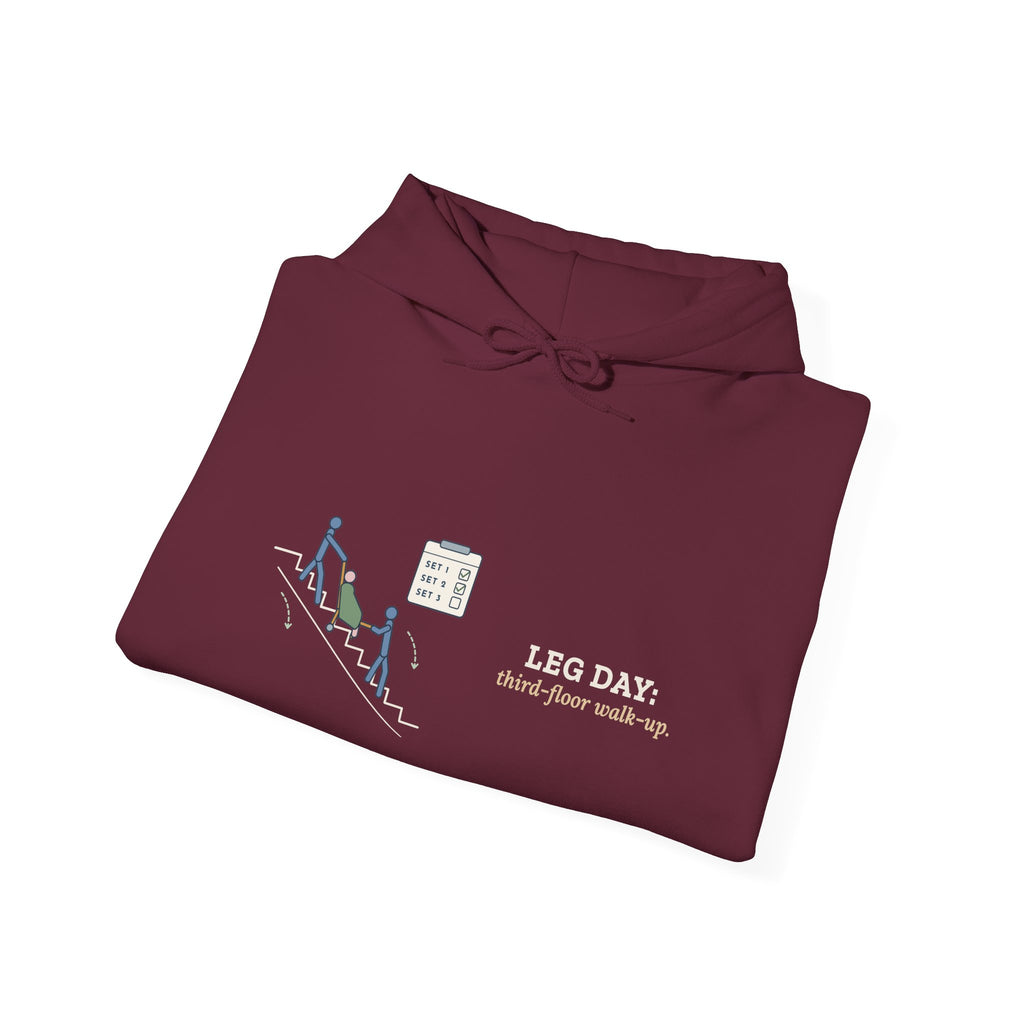 EMT Hoodie - Leg Day: Third-Floor Walk-Up Paramedic Crew Hooded Sweatshirt