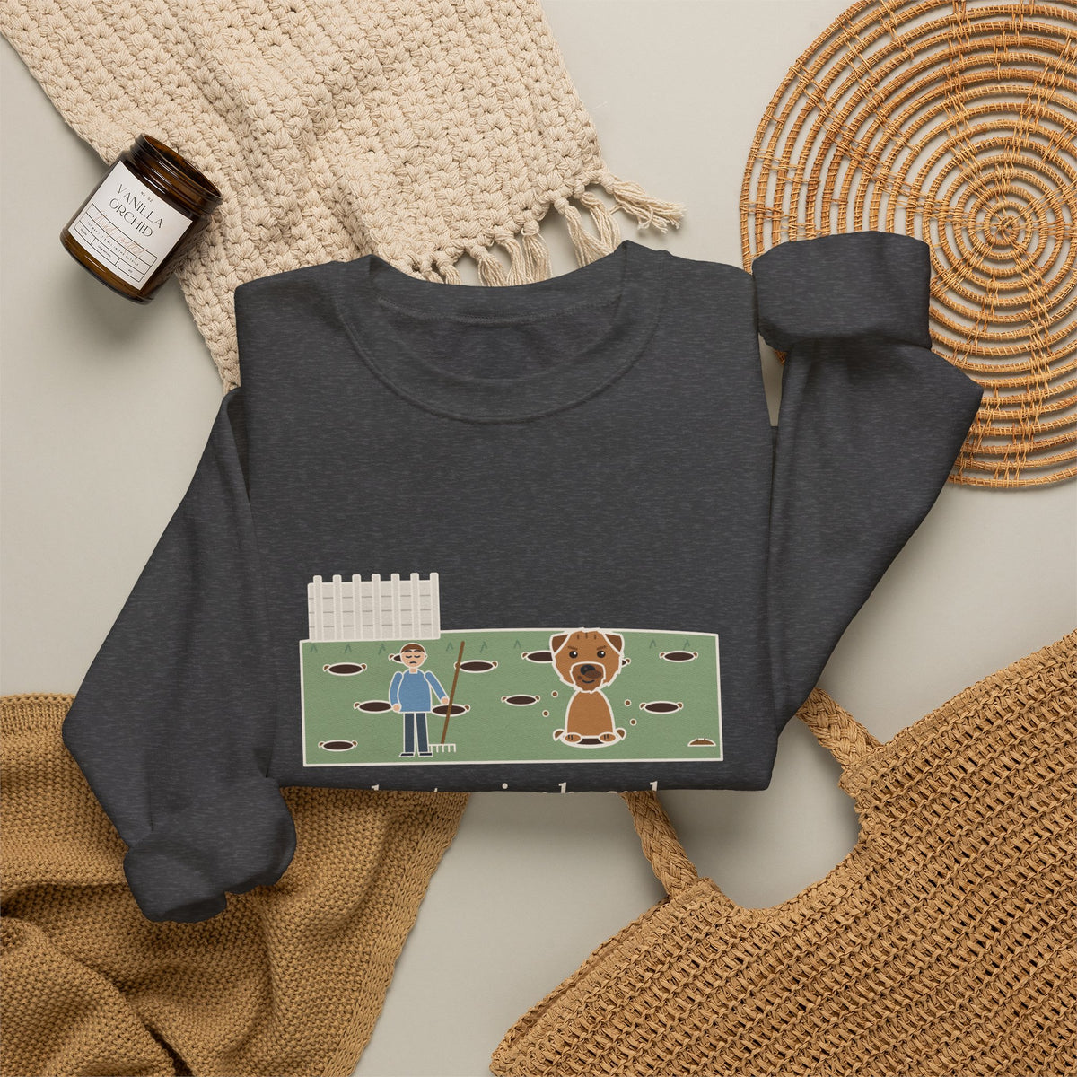 Border Terrier Crewneck Sweatshirt - Twelve Holes in the Lawn Funny Dog Sweatshirt