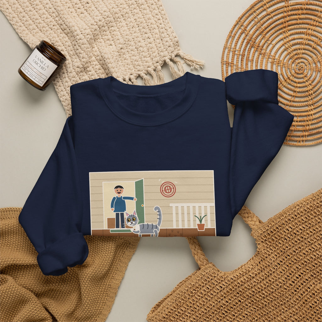 Indoor Cat Sweatshirt, Escaped onto the Porch for Nine Seconds, Came Back Like She'd Seen the World, Funny Porch Expedition Crewneck