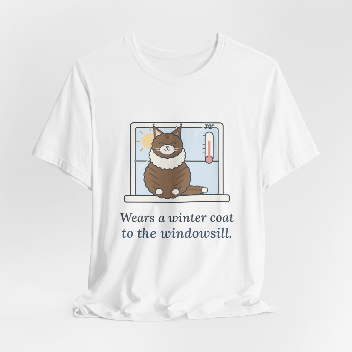 Norwegian Forest Cat T-Shirt - Wears a Winter Coat to the Windowsill Fluffy Cat Tee