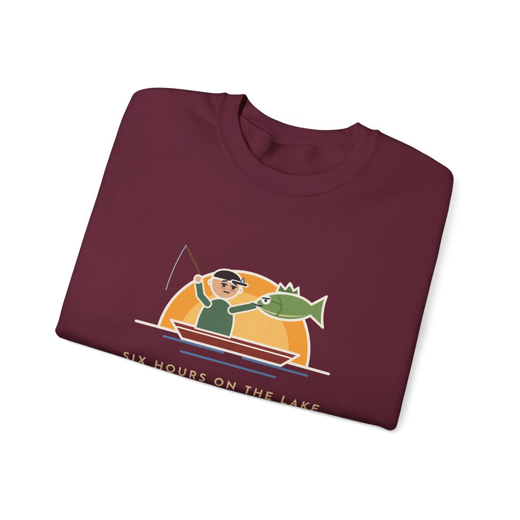 Funny Angler Crewneck Sweatshirt - Same Fish Twice After Six Hours on the Lake