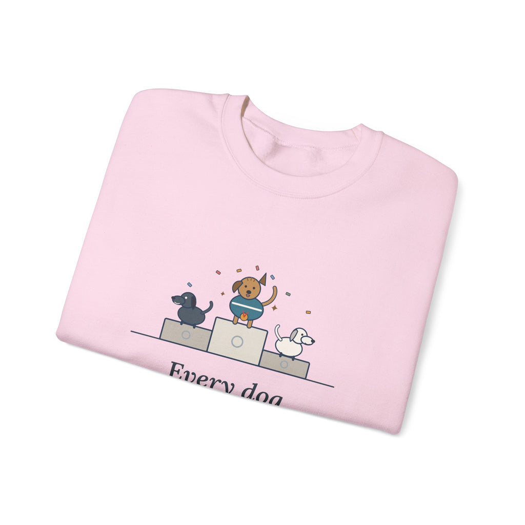 Every Dog Has His Day Sweatshirt, Underdog Proverb Crewneck, Mutt on the Podium